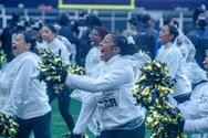 Springfield Central cheerleaders perform at Gillette Stadium during Div. I football state championship 